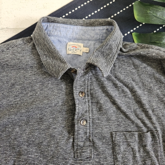 Faherty Long Sleeve Luxe Collared Heather Polo Grey Size Large - Picture 5 of 8